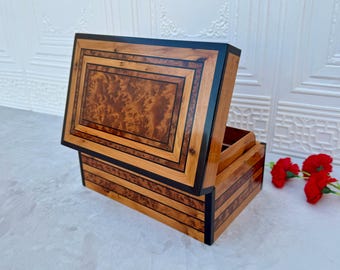 Large Jewelry Box 10"x7" - Double Layer Organizer with Lock | Handmade Storage Box,Memory Box,Decorative Box For Women,Christmas Gift Box