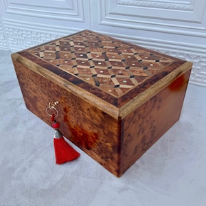 Large Handmade Wooden Jewelry Box Made Of Thuya Burl Wood 12"x8",Jewelry Organizer,Memory Box,Storage Box For Women,Christmas Gift Box