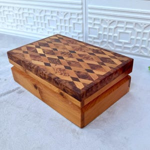 Small Jewelry Organizer Box 8x5in | Handmade Solid Thuya Burl Wood | Decorative Storage for Women