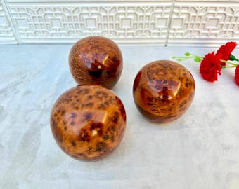 Set of 3 Round Thuya Wood Pebble Boxes – Handcrafted Jewelry Storage, Natural Wood Trinket Boxes, Moroccan Home Decor, Unique Gift Idea