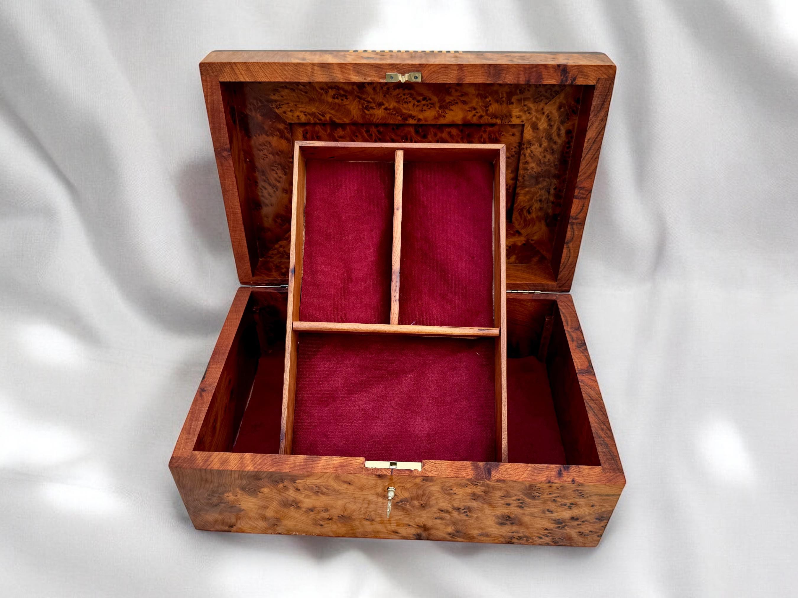 12"x8" Large Handmade Solid Thuya Burl Jewelry Box wood gift, Lockable…
