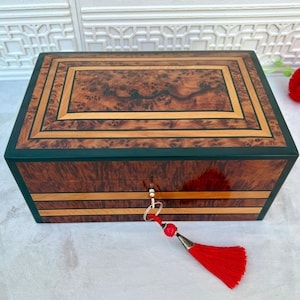 Luxury Large Handmade Thuya Burl Jewelry Box 10&quot;x7&quot;– Moroccan Artisan Wooden Organizer, Memory Keepsake & Decorative Storage Gift for Women