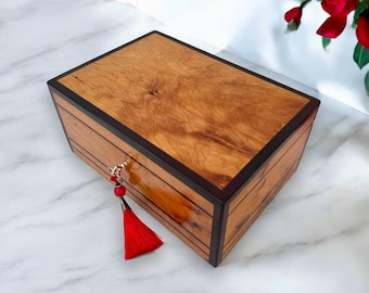 Large Handmade Wooden Jewelry Box Made Of Thuya Burl Wood 10"x7",Jewelry Organizer ,Memory Box,Storage Box For Women,Christmas Gift Box