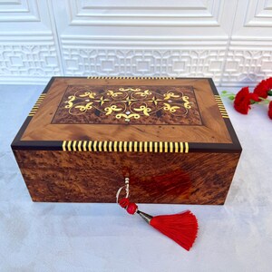 Large Wooden Jewelry Box 10&quot;x7&quot;,Thuya Wood Box With Two Level Storage,Large Jewelry Box,Jewelry Organizer Box,Decorative Lockable Box Gif
