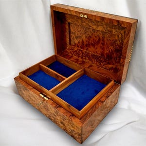 Schmuckschatulle Holz Wurzelholz 12 "x 8", handgefertigte Schmuckschatulle mit Schloss, Samt ausgekleidet Holz Schmuckschatulle, handgefertigte massive Thuya Holz Burl Schmuckschatulle