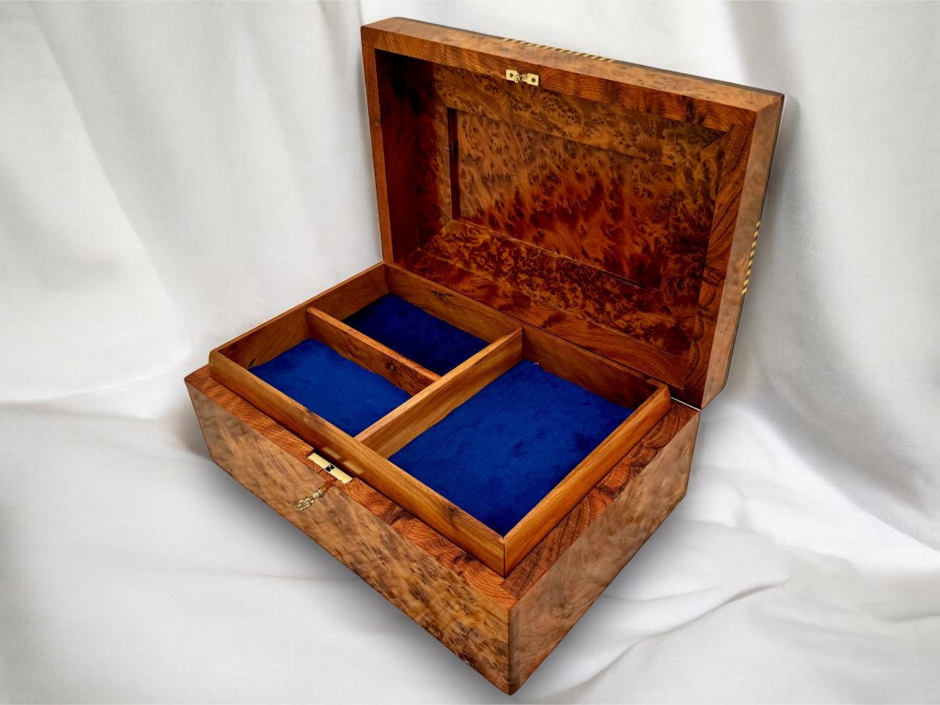 Jewelry Box Wood Burl 12"x8", Handmade Jewelry Box with lock,Velvet…