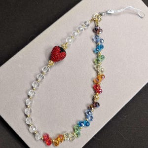 Rainbow phone chain, Strawberry phone chain, crystal phone chain, summer phone strap, cute phone strap