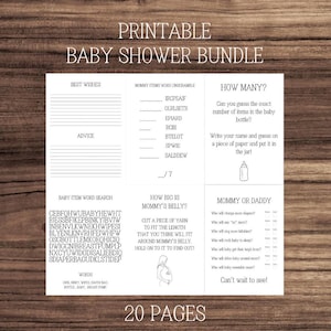 Afdrukbare bundel babyshowerspelletjes - DHZ-activiteiten - Voor moeder in spe - Babyvoorspellingen - Woordzoeker baby - Borden feestdecor - pdf afdrukken -