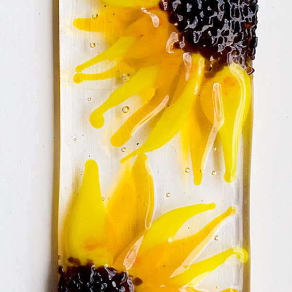 Double Sunflower Fused Glass Wall/Window Hanging