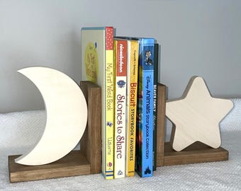 Bookends Moon and Star-wooden bookends-moon-star-nursery decor-book organizer-moon and star theme nursery