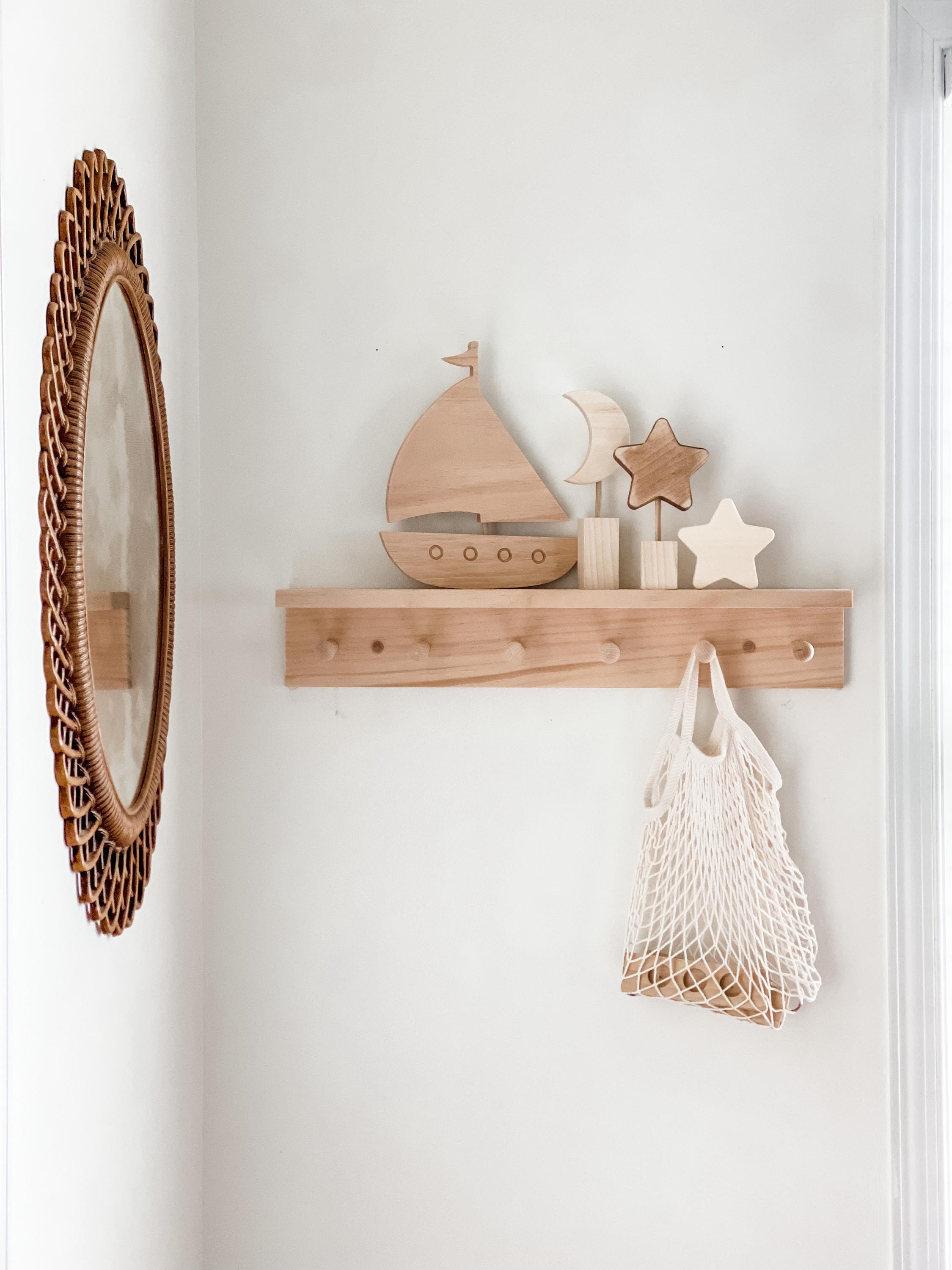 Pine Wood Peg Shelf: Nursery & Entryway Organizer