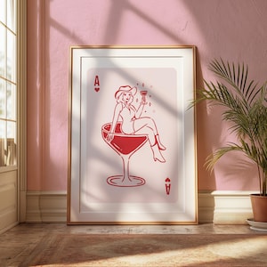 Cowgirl Ace of Hearts Print, Pink-Red Valentine's Art (Digital Download)