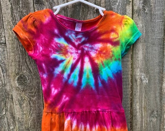 Tie Dyed Sunshine Rainbow Spiral  Hippie Short Sleeve Toddler/Youth  Baby Rib  Dress In Stock and READY TO SHIP