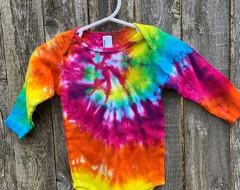 Sunshine Rainbow Spiral  Hippie Tie Dyed American Apparel Long Sleeve Onesie In Stock and READY TO SHIP