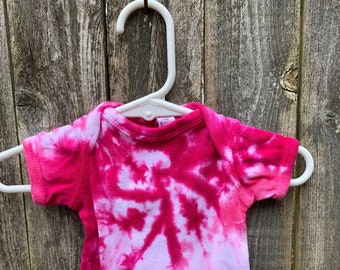 Tie Dyed Hot Pink and Fuchsia Spiral Short Sleeve Infant Onesie In Stock and READY TO SHIP