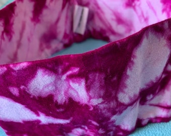 Hand Dyed, Tie Dyed Adult Magenta Gallatica Hippie Wide Cotton Spandex Headband In Stock and READY TO SHIP