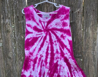 Tie Dyed Magenta Gallatica Girl's Sleeveless Rocker Tank Dress In Stock and READY TO SHIP