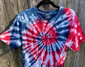 Tie Dyed  Red, White  and  Blue  Spider Web Short Sleeve Adult
