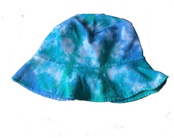 Tie Dyed Sunshine Cerulean Blue and Irish Green  Toddler  Hippie Floppy Sun Hat In Stock and READY TO SHIP