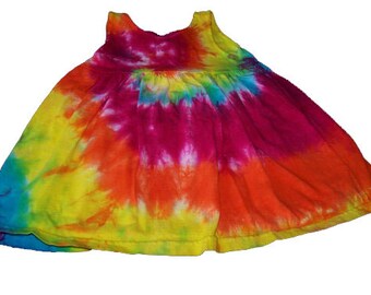 Tie Dyed, Sunshine Rainbow Spiral Tie Infant  Toddler Empire Waist Sun Dress/Jumper/Tunic In Stock and READY TO SHIP
