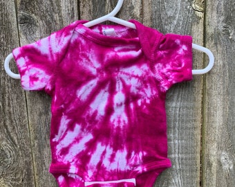 Tie Dyed Magenta Gallatica Short  Sleeve Infant Onesie In Stock and READY TO SHIP