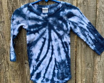 Tie Dyed Indigo Blue Spider Web  Long Sleeve Onesie In Stock and READY TO SHIP