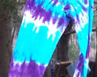 Turquoise and Purple Spiral Tie Dyed Women's Cotton Leggings  IN STOCK and Ready To Ship