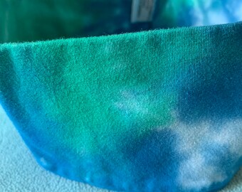 Hand Dyed, Tie Dyed Adult Cerulean Blue and Irish Green Hippie Wide Cotton Spandex Headband In Stock and READY TO SHIP