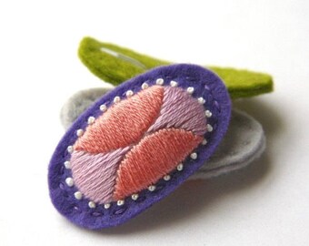 Baby Hair Clip, Toddler Hair Clip, Felt Hair Clip, Girls Hair Clip, Gift for Her, Gift for Girls, Plum Geometric Embroidered Hair Clip