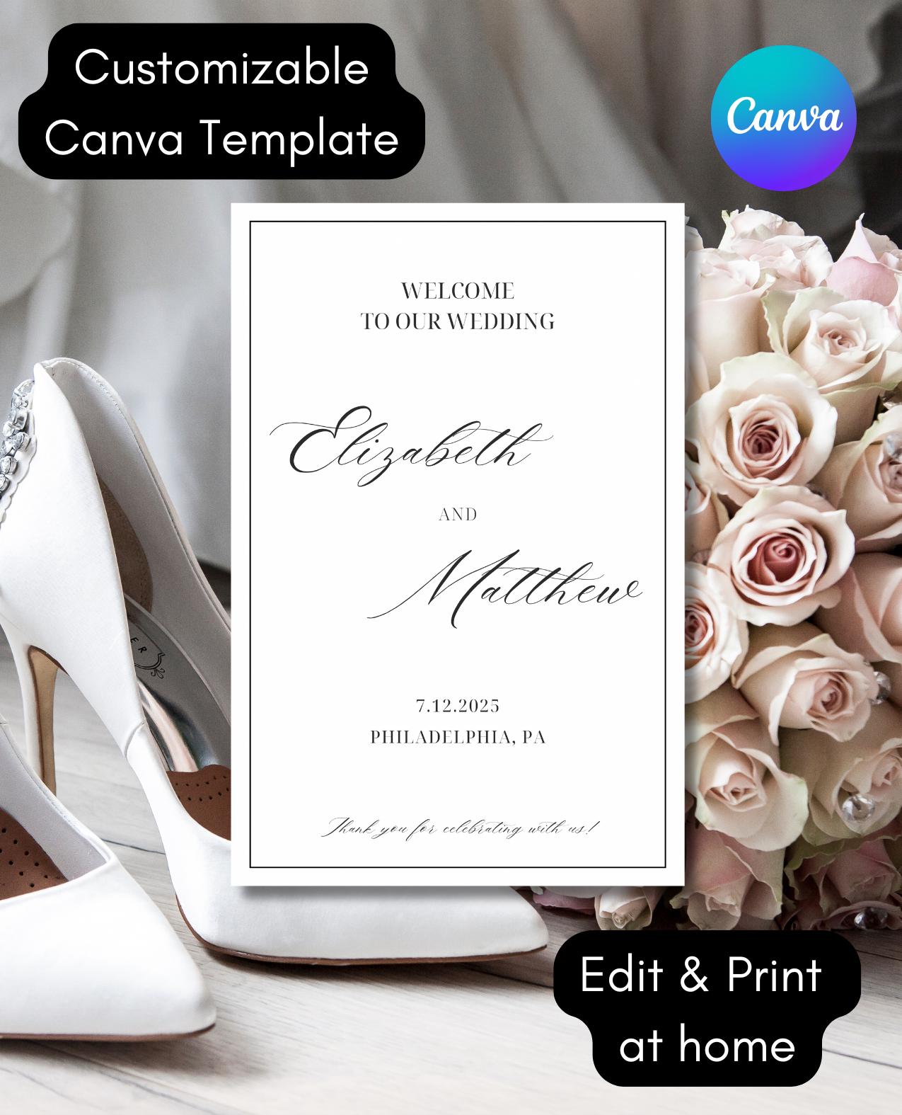 Editable Modern Wedding Welcome Sign, Minimalist Wedding Welcome Sign ...