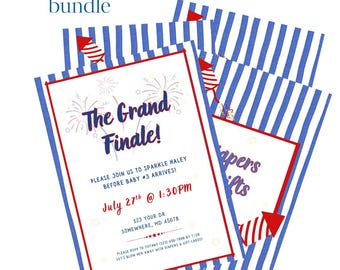 Grand Finale baby shower invitation, Fourth of July sprinkle invitation, last baby shower invite, third fourth fifth baby party, fireworks