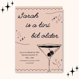 A tini bit older birthday invitation, martini theme birthday invite, adult girls birthday, dirty thirty martini party, digital cocktail
