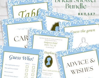 Bridgerton Bridal Shower Bundle with Games, Signs & Invitation, Garden Tea Party wedding shower, blue floral bridal shower, simple, elegant