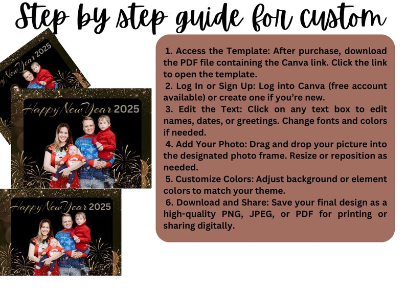 Custom Happy New Year 2025 Photo Card Fully Editable Unique Design High