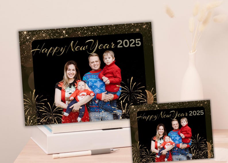 Custom Happy New Year 2025 Photo Card Fully Editable Unique Design High