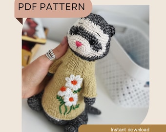 Crochet PDF Pattern Ferret Hugo Toy by Nelly Handmade