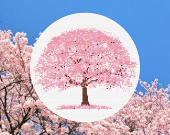 Cherry Blossom Cross Stitch Pattern: Japanese Sakura Tree (PDF Pattern)