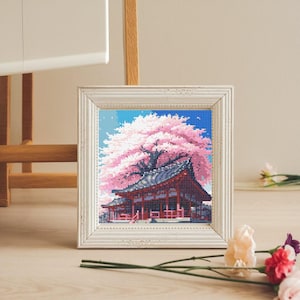 Japan Cross Stitch Pattern pdf | Kawaii cross stitch designs | Cherry blossom counted cross stitch art | Sakura landscape cross stitch chart