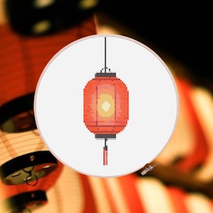 Japanese Lantern Cross Stitch Pattern: Easy Japan Design (PDF Pattern)