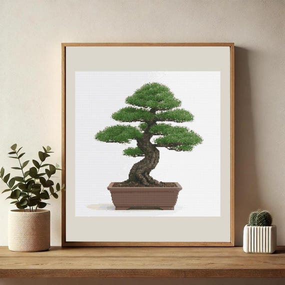 Japanese Bonsai Cross Stitch Pattern: Elegant Pine Tree (PDF)