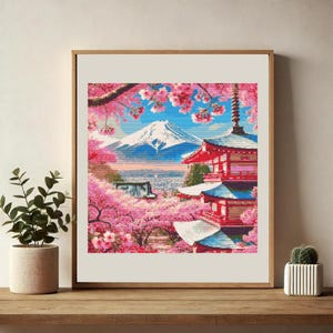 Japan Cross Stitch pattern PDF Mount Fuji Cherry Blossoms Temple Castle cross stitch chart counted cross stitch pattern Japan embroidery