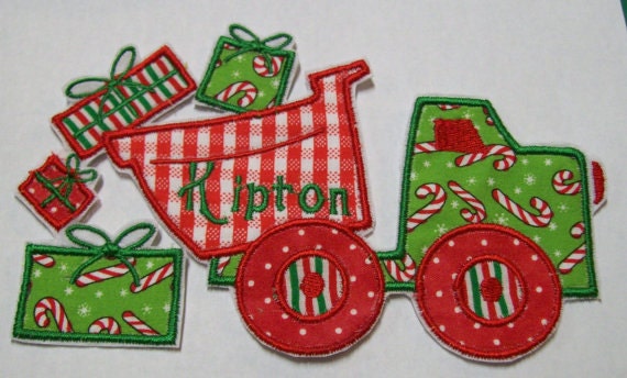 Christmas Dump Truck - Iron On or Sew On Embroidered Custom Made Applique