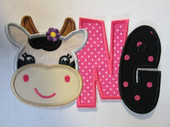 Girl Cow ONE ,Iron On or Sew On Embroidered Appliques - Fabric Embroidered Custom Made