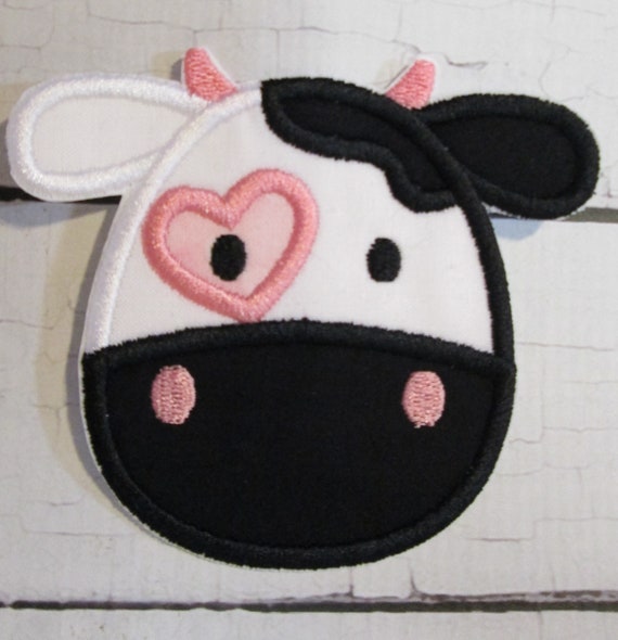 Cow Iron On Applique, Patch, Handmade, BigBlackDogDesigns, Iron On, Sew On, Patches, Customized, Farm, Pink, Black, White
