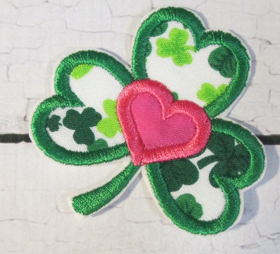 Shamrock Heart Iron On or Sew On Embroidered Applique - Custom Made READY TO SHIP in 3-7 Business Days