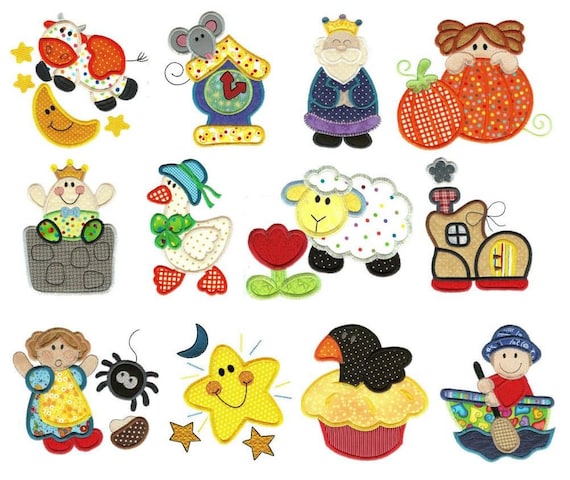 Nursery Rhymes Applique Designs - Iron On, Sew On, Glue On, Applique Patches, Handmade, BigBlackDogDesigns