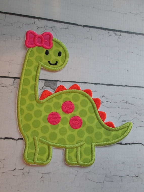 Baby Girl Dinosaur Iron On Embroidered Applique, Patches, Patch, Handmade, Custom Made