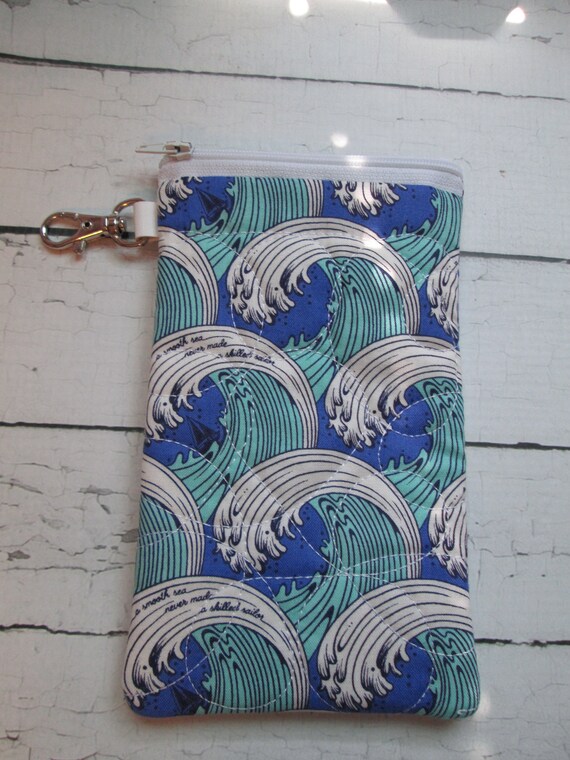 Ocean Waves Sunglasses Case, Sunglasses, Glasses Pouch, Zippered Glasses Case, Handmade, Quilted, Cell Phone Case, Passport Case, Accessory