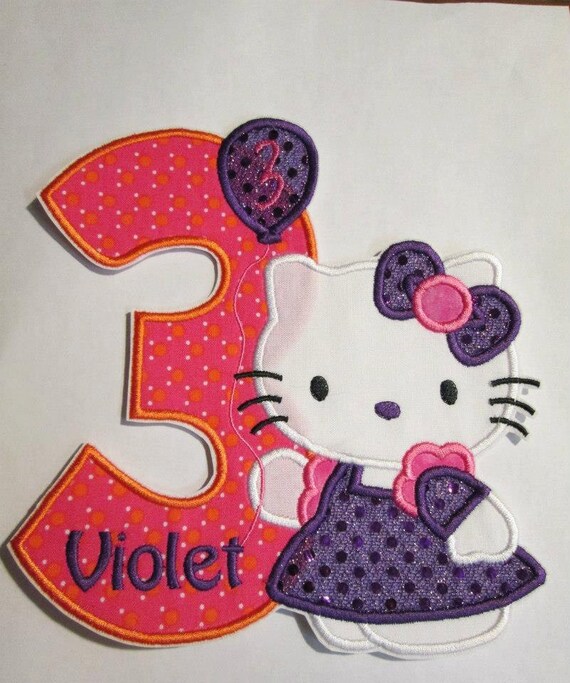 Birthday Kitty with Balloon Iron On Applique