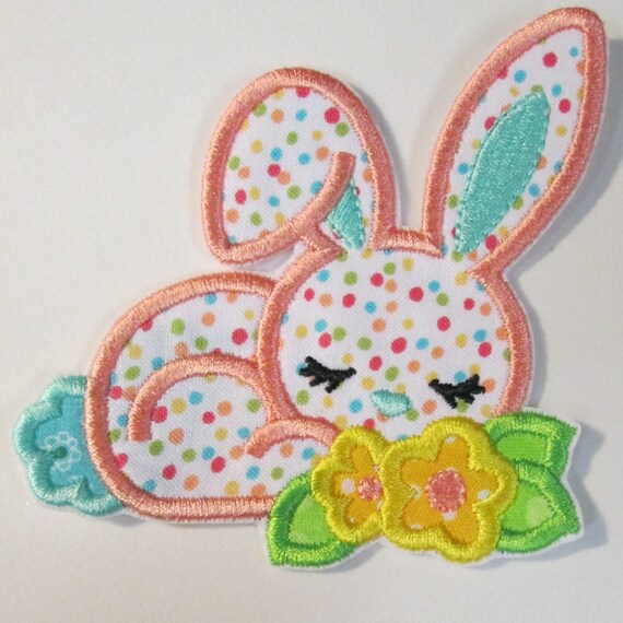 Girly Easter Bunny - Iron On or Sew On Embroidered Custom Appliques